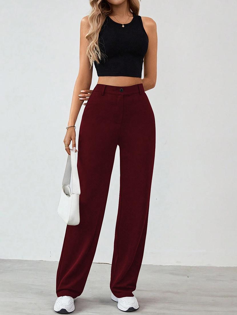 women solid high rise straight trouser - 21993100 - Standard Image - 4