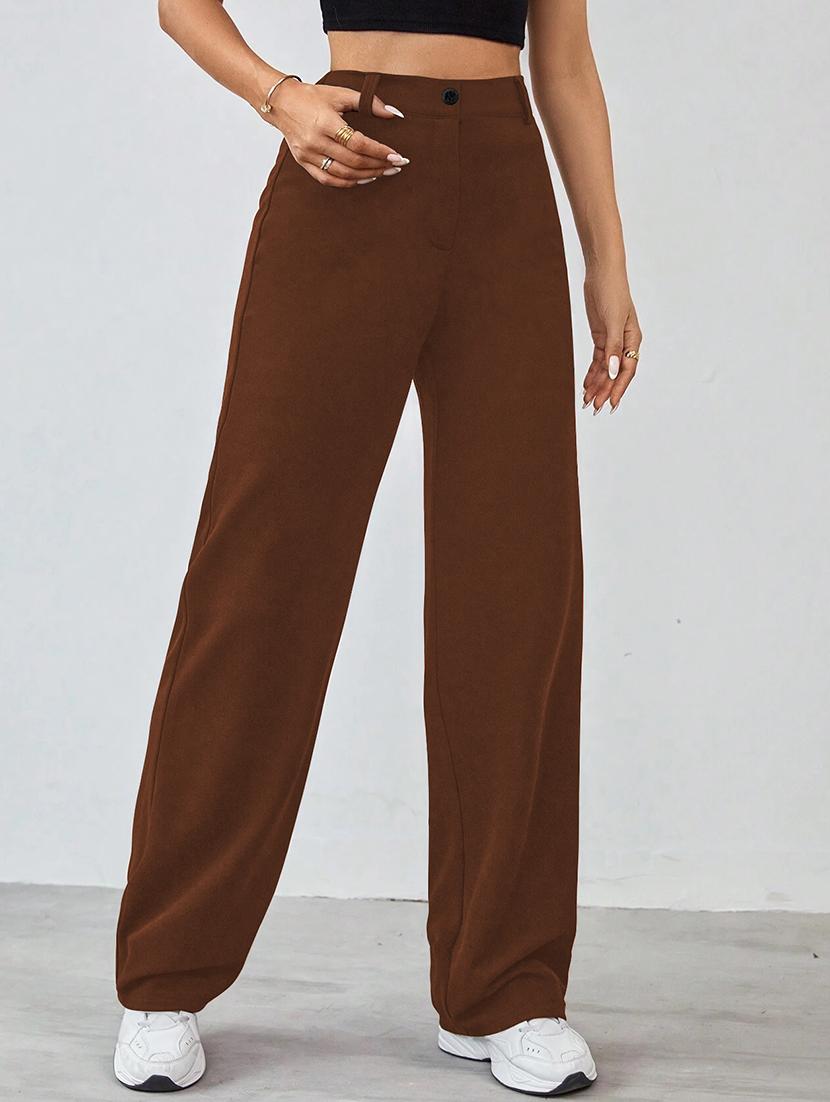 women solid high rise straight trouser - 21993102 - Standard Image - 1