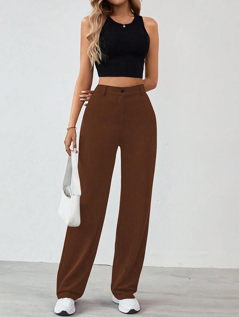 women solid high rise straight trouser - 21993102 - Standard Image - 4
