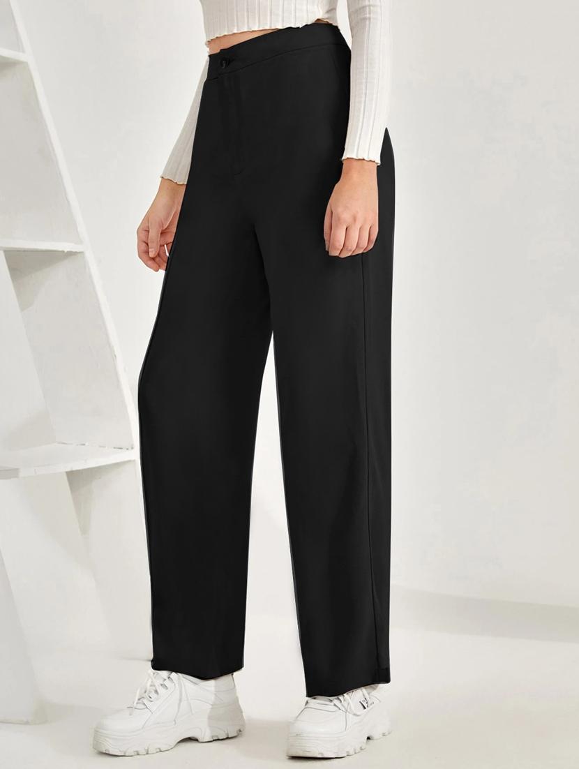 women solid high rise straight trouser - 21993105 -  Standard Image - 1