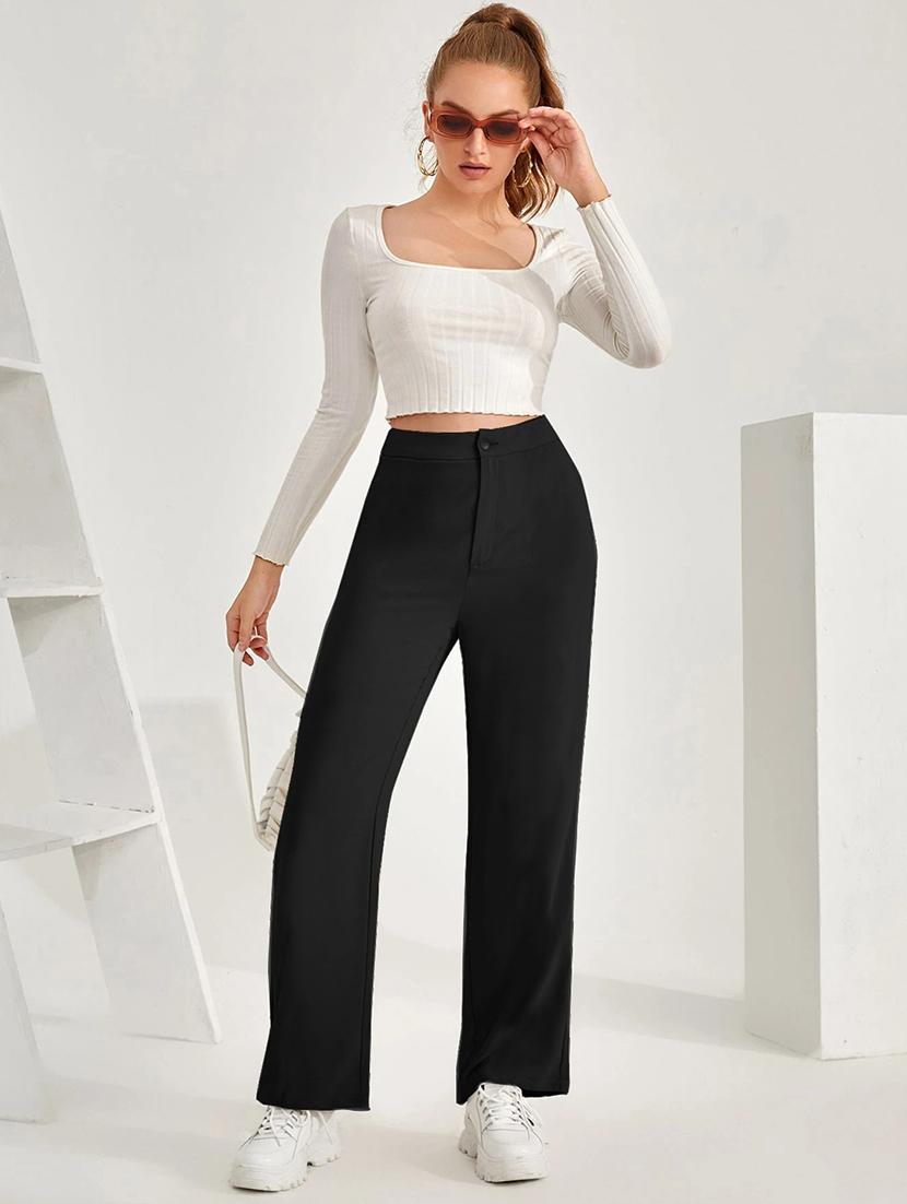 women solid high rise straight trouser - 21993105 - Standard Image - 4