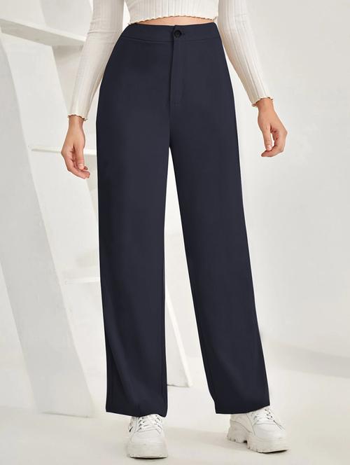 women solid high rise straight trouser - 21993112 -  Standard Image - 0