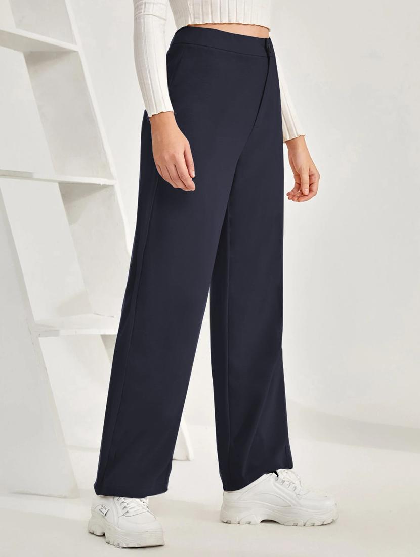 women solid high rise straight trouser - 21993112 -  Standard Image - 1