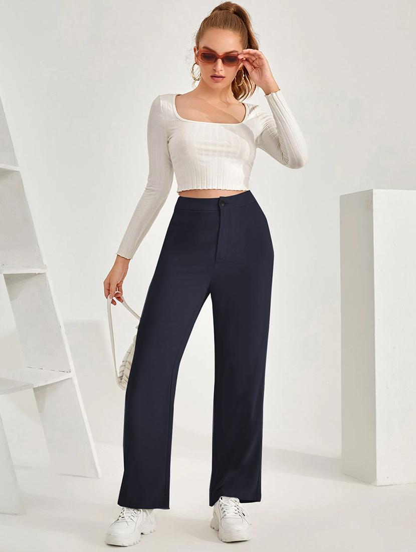 women solid high rise straight trouser - 21993112 - Standard Image - 4