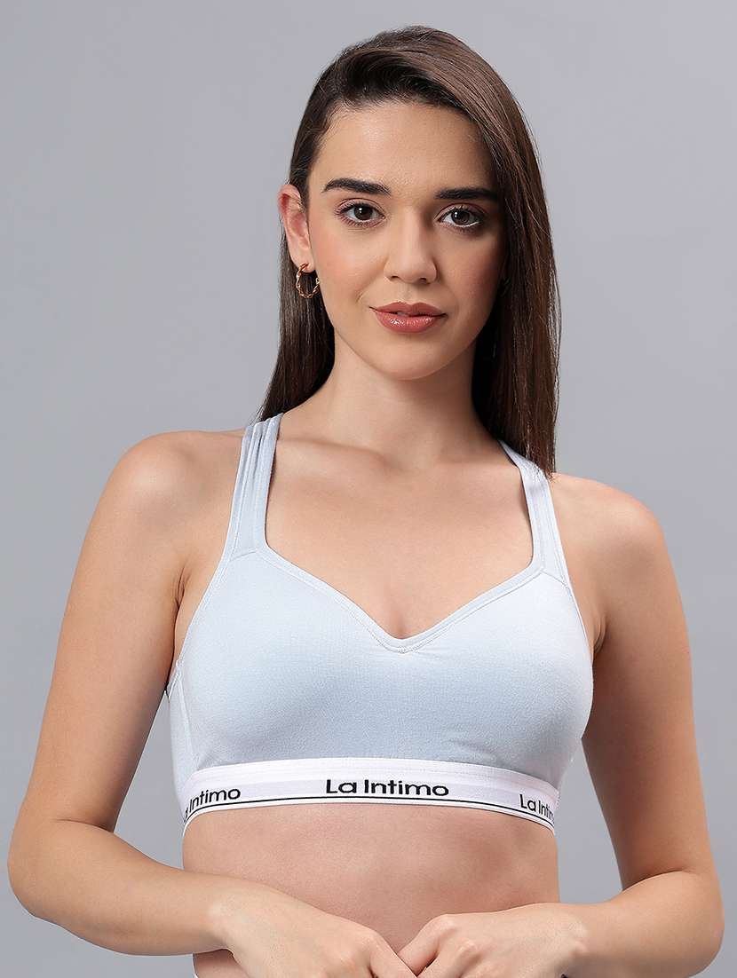women light blue solid lighty padded sports bra - 21993121 -  Standard Image - 1