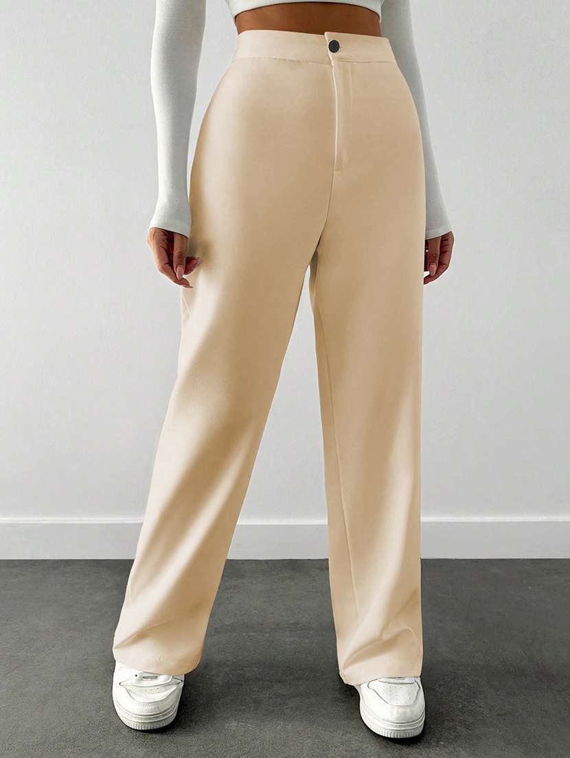 women solid high rise straight trouser - 21993142 -  Standard Image - 1