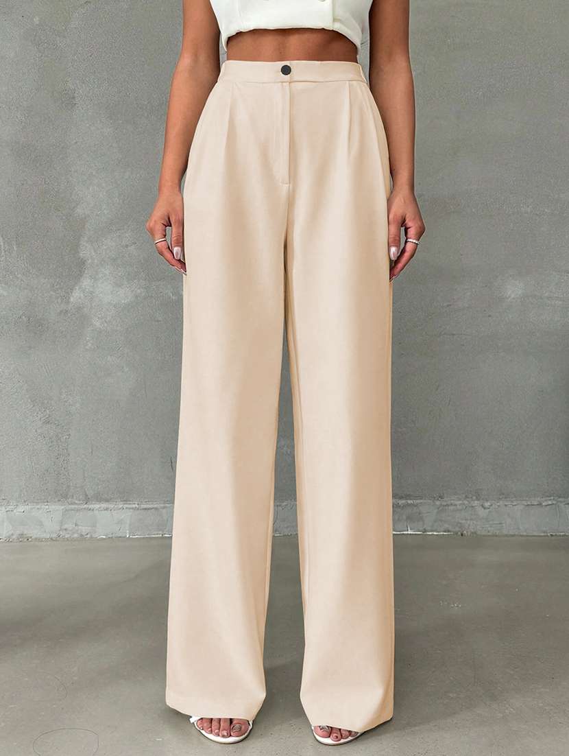 women solid high rise straight trouser - 21993143 - Standard Image - 1