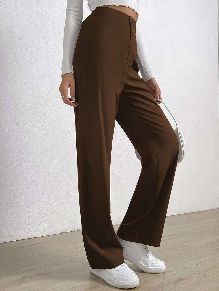 women solid high rise straight trouser - 21993145 - Standard Image - 1