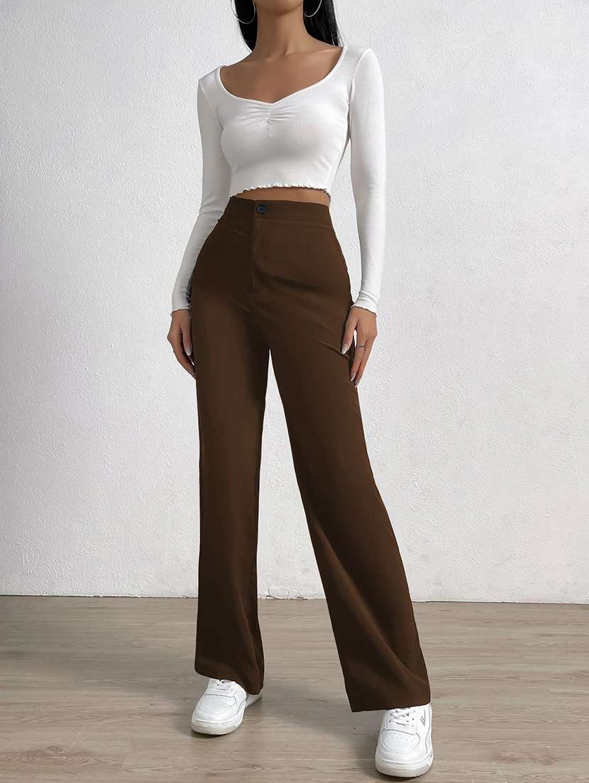 women solid high rise straight trouser - 21993145 - Standard Image - 4