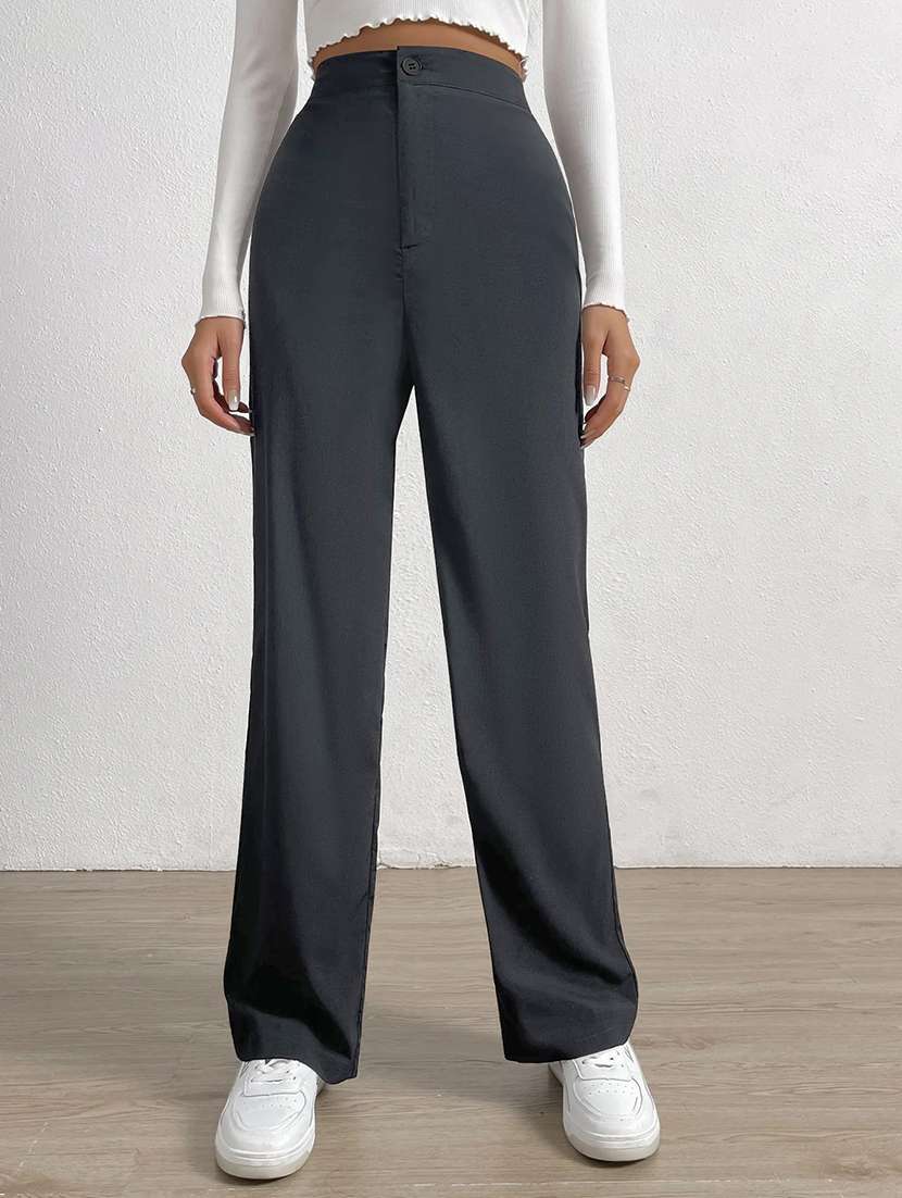 women solid high rise straight trouser - 21993147 -  Standard Image - 1