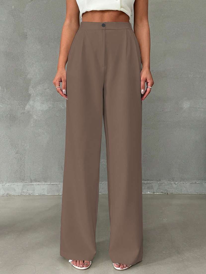 women solid high rise straight trouser - 21993153 - Standard Image - 1