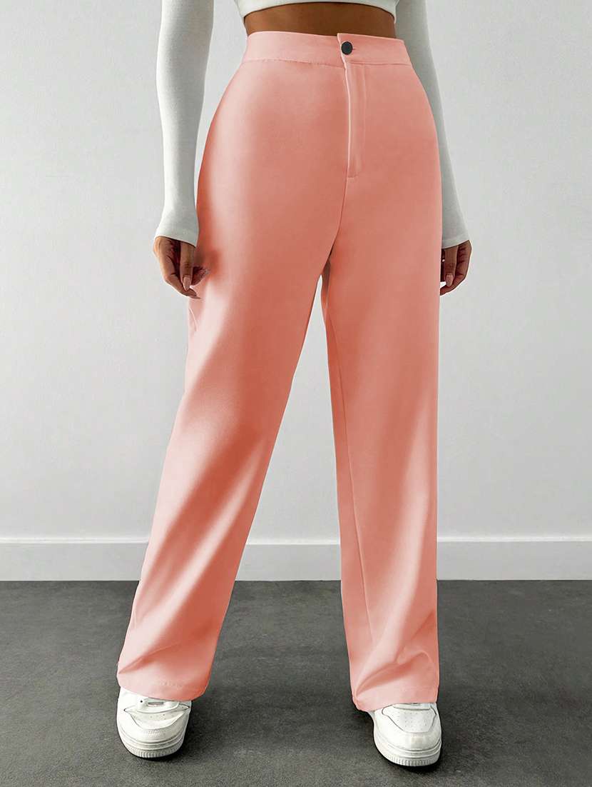 women solid high rise straight trouser - 21993161 -  Standard Image - 1