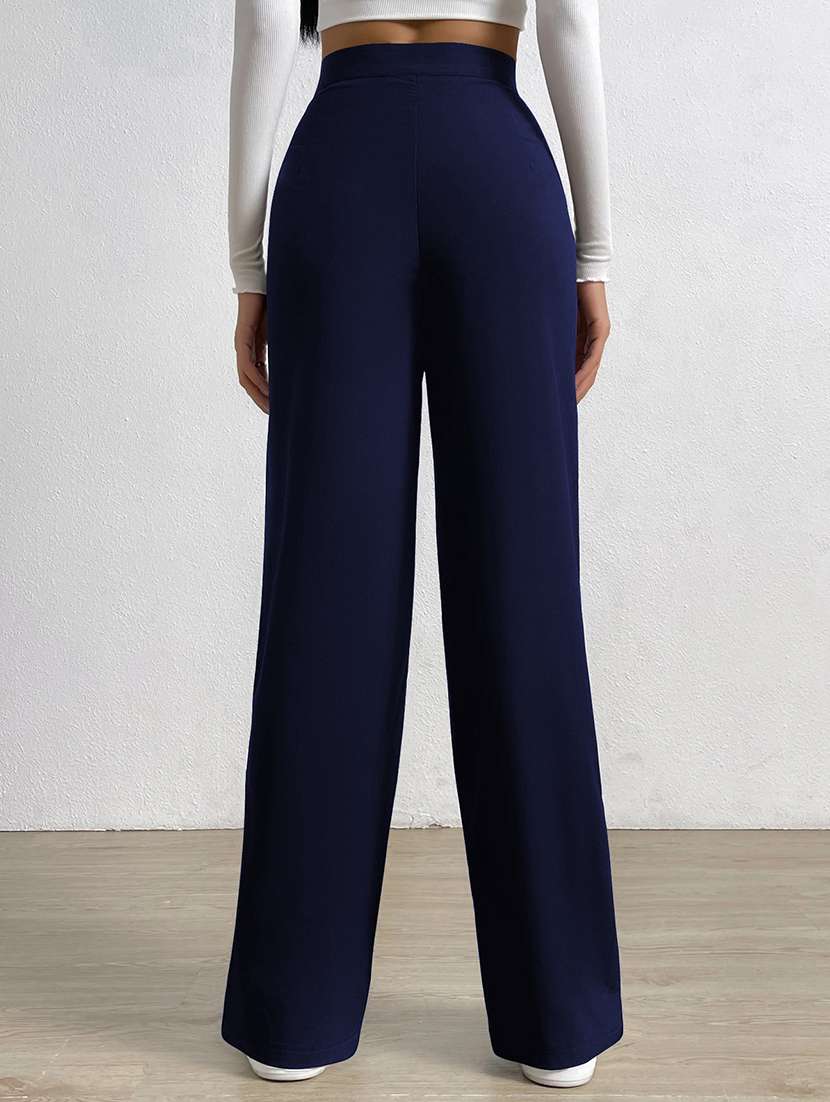women solid high rise straight trouser - 21993181 -  Standard Image - 1