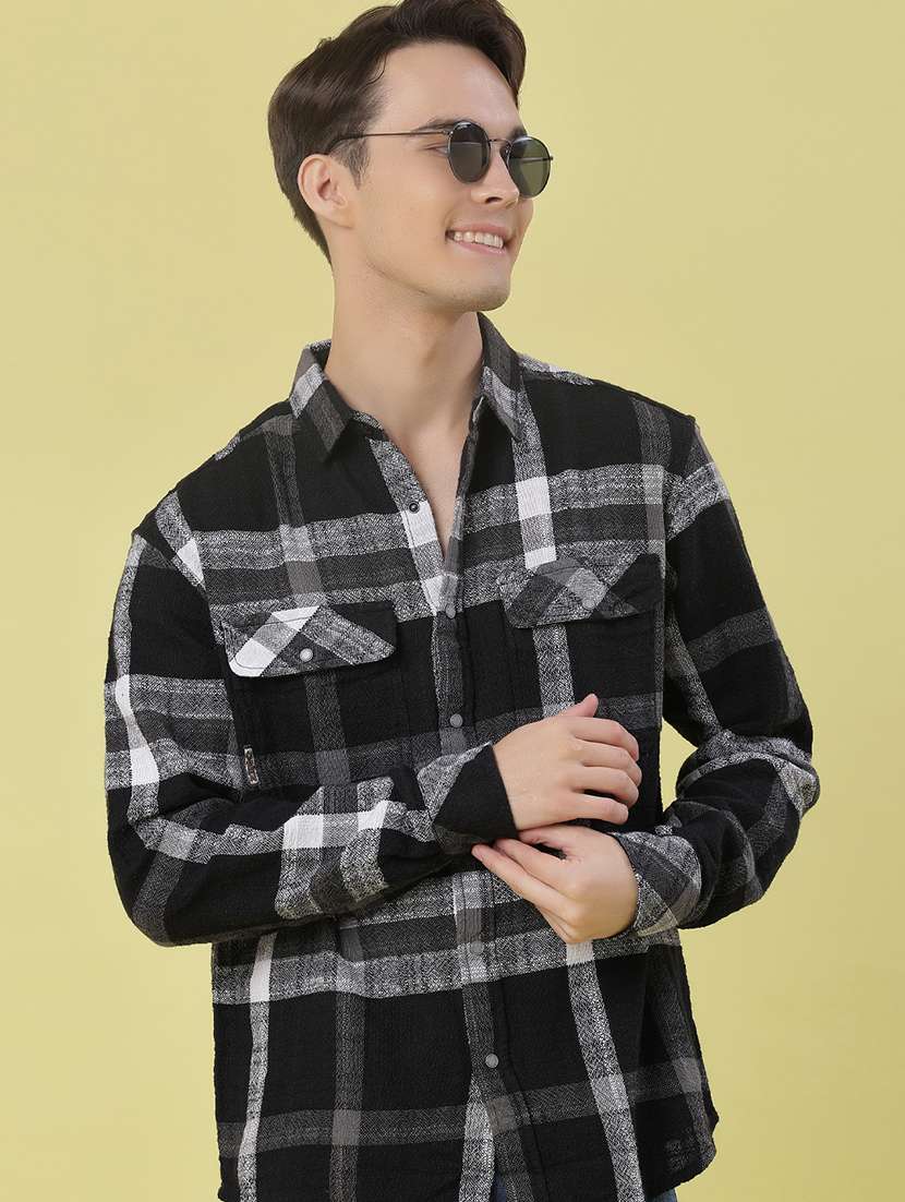 men checkered long sleeve regular fit casual shirt