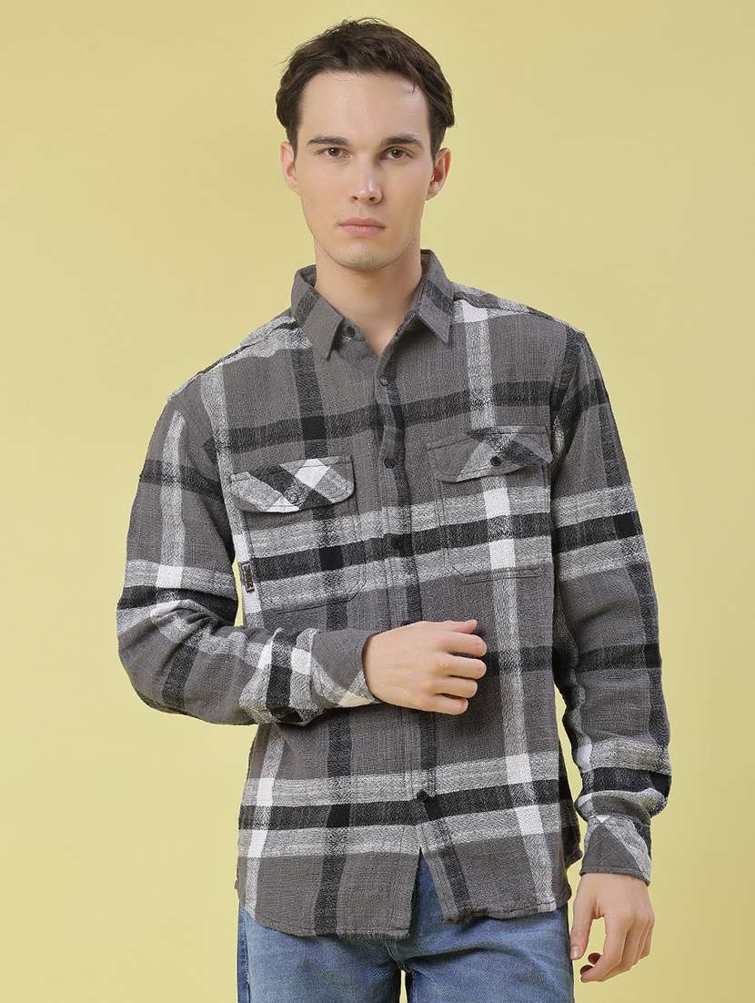 men checkered long sleeve regular fit casual shirt - 21993419 -  Standard Image - 1
