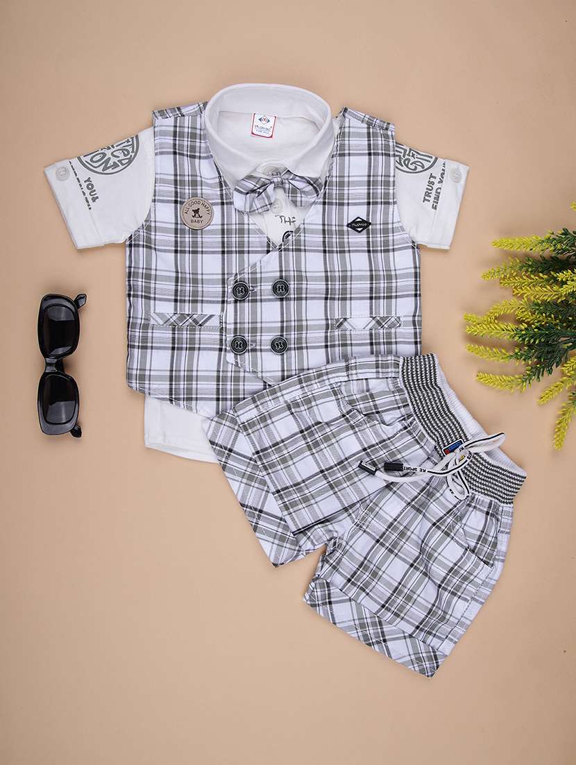 boys checkered shirt & shorts casual wear set - 21993432 -  Standard Image - 1