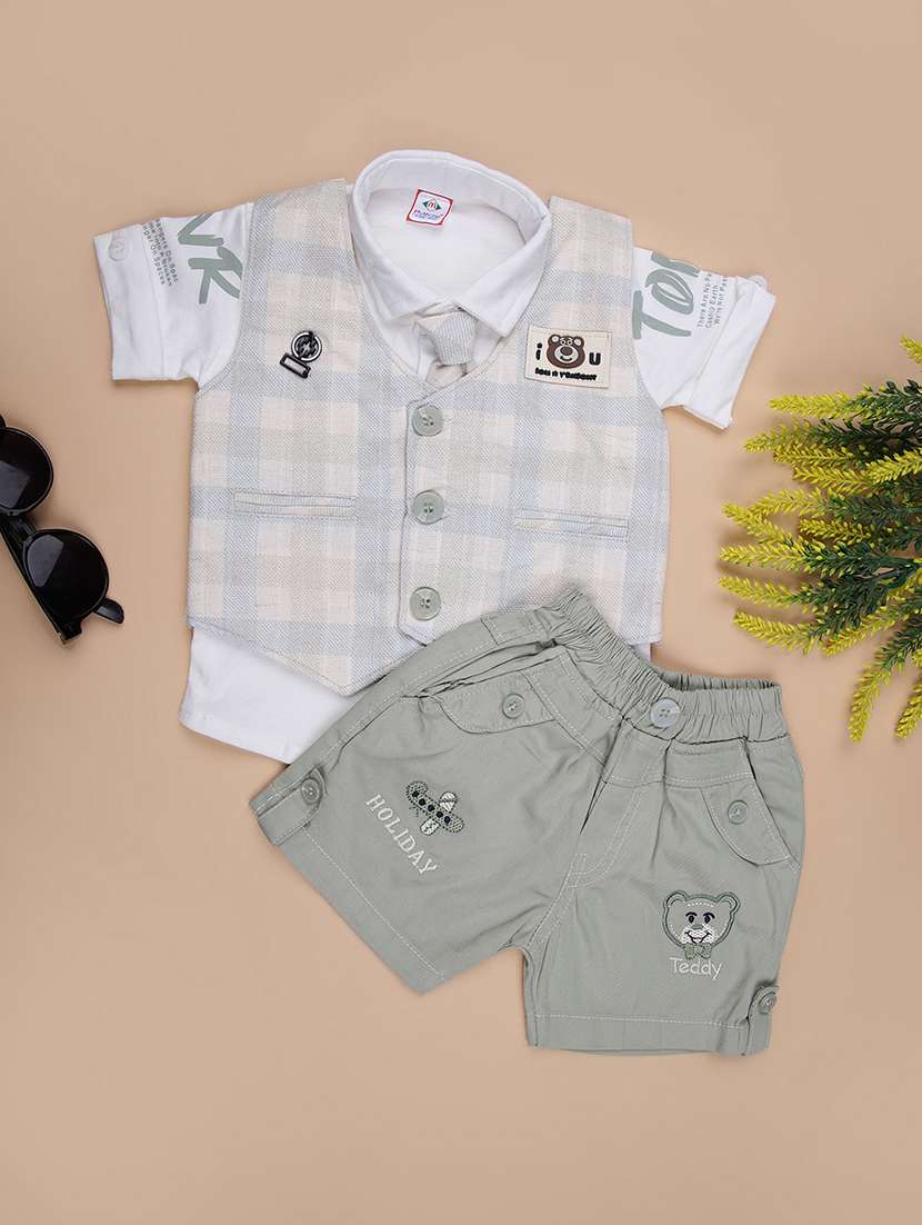 boys checkered shirt & shorts casual wear set