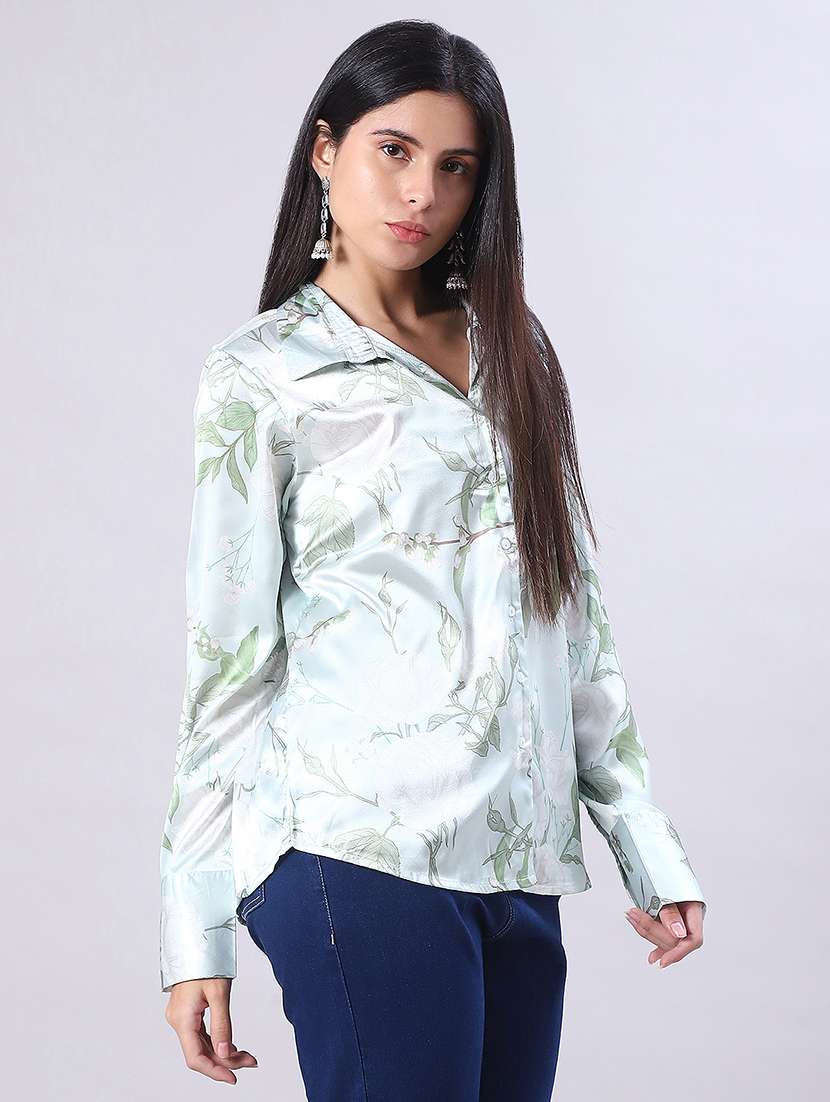 women printed collared long sleeve shirt - 21993438 -  Standard Image - 1