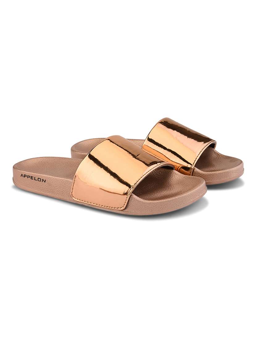 women golden slip on slides  - 21993473 -  Standard Image - 1