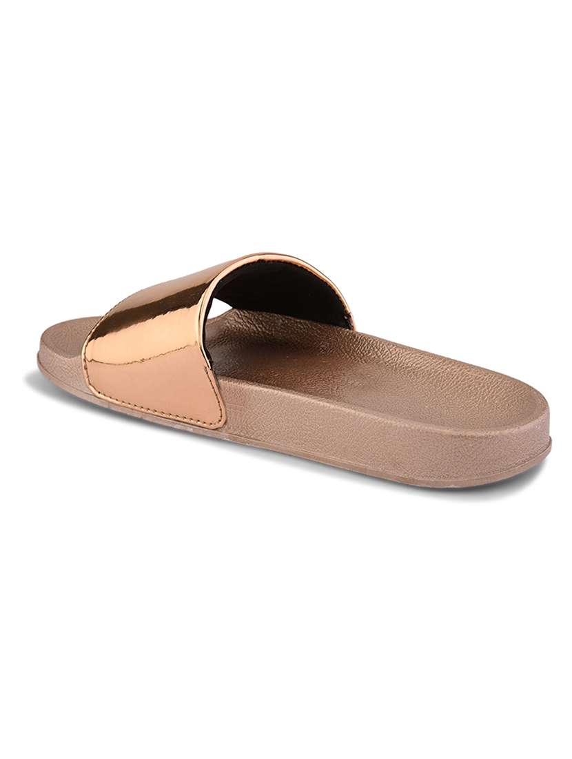 women golden slip on slides - 21993473 - Standard Image - 4