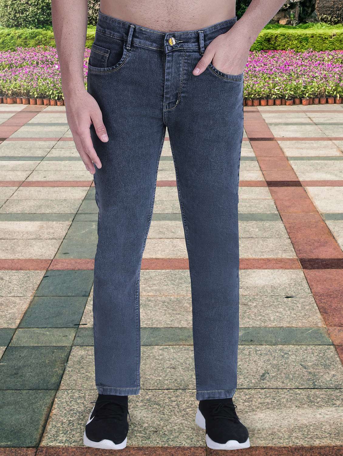 men washed mid rise slim fit jeans