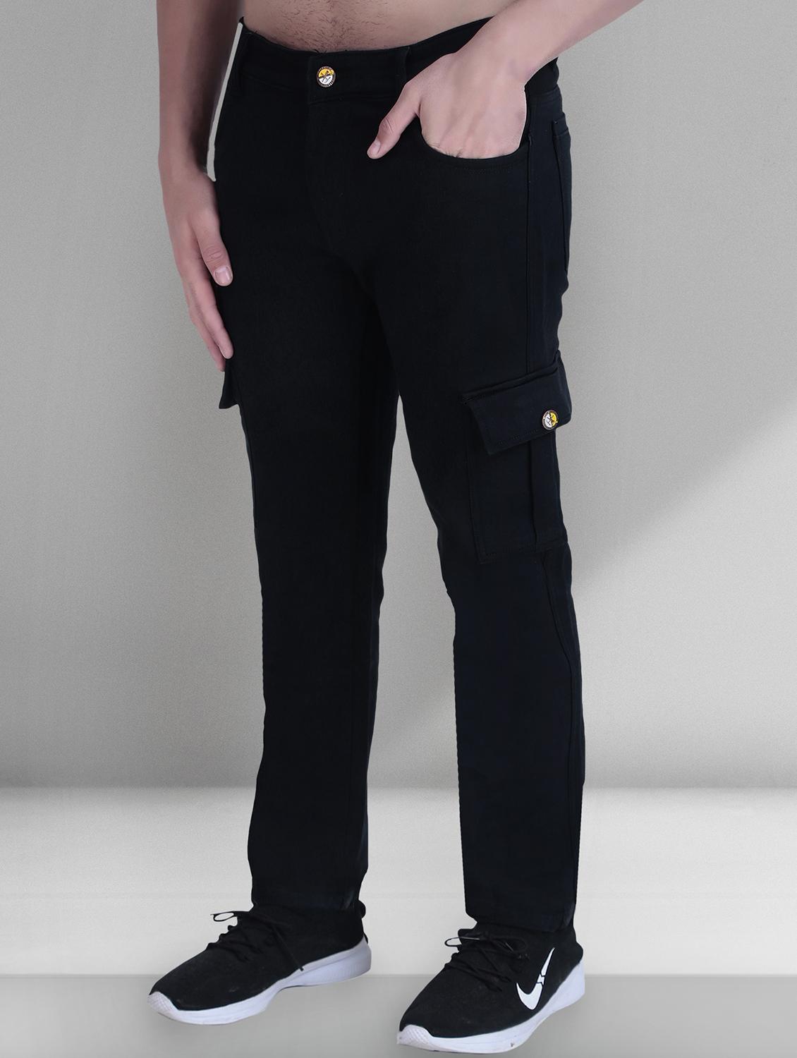 men black solid mid rise regular fit cargo - 21993486 - Standard Image - 1