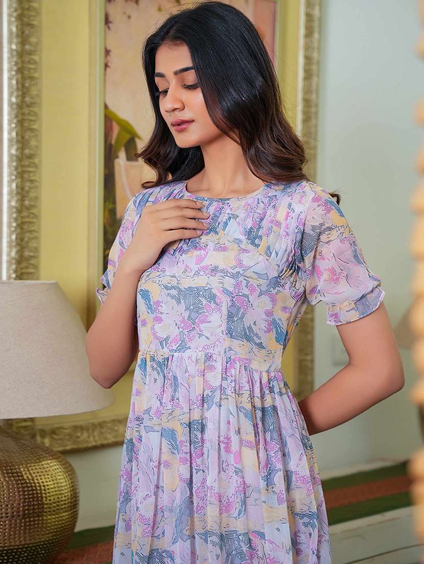 women lavender printed tiered dress - 21993569 -  Standard Image - 1