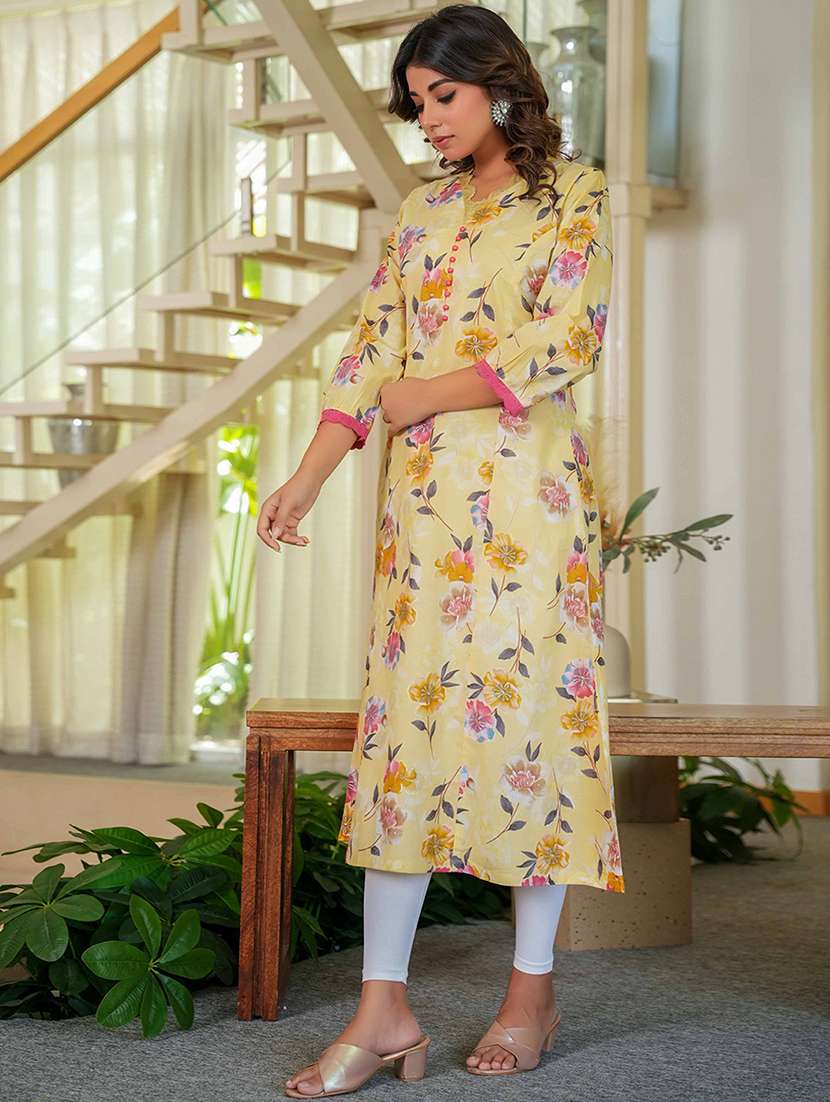 women floral print three quarter sleeve a-line kurta - 21993570 -  Standard Image - 1