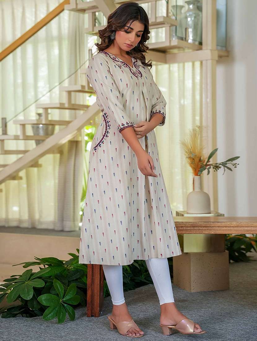 women self designed three quarter sleeve a-line kurta - 21993572 -  Standard Image - 1