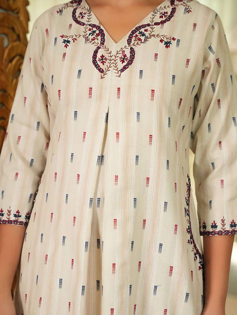 women self designed three quarter sleeve a-line kurta - 21993572 -  Standard Image - 4