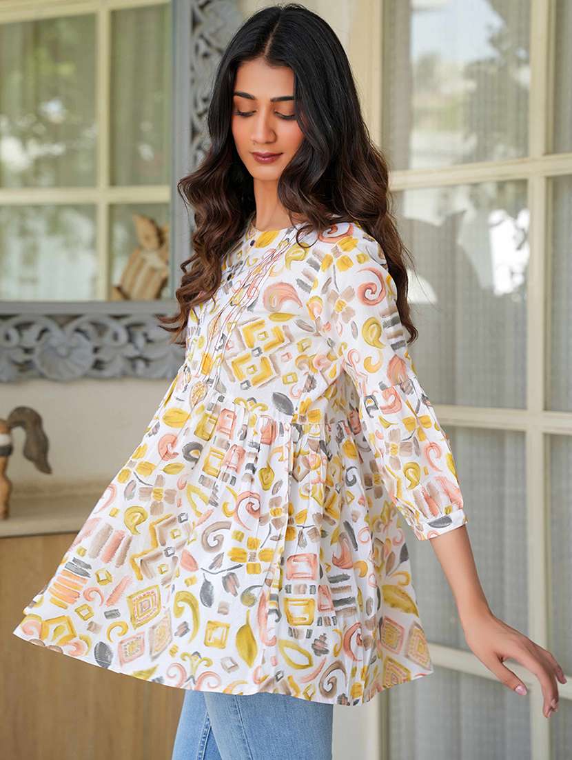 women printed puff sleeve flared kurti - 21993615 -  Standard Image - 1