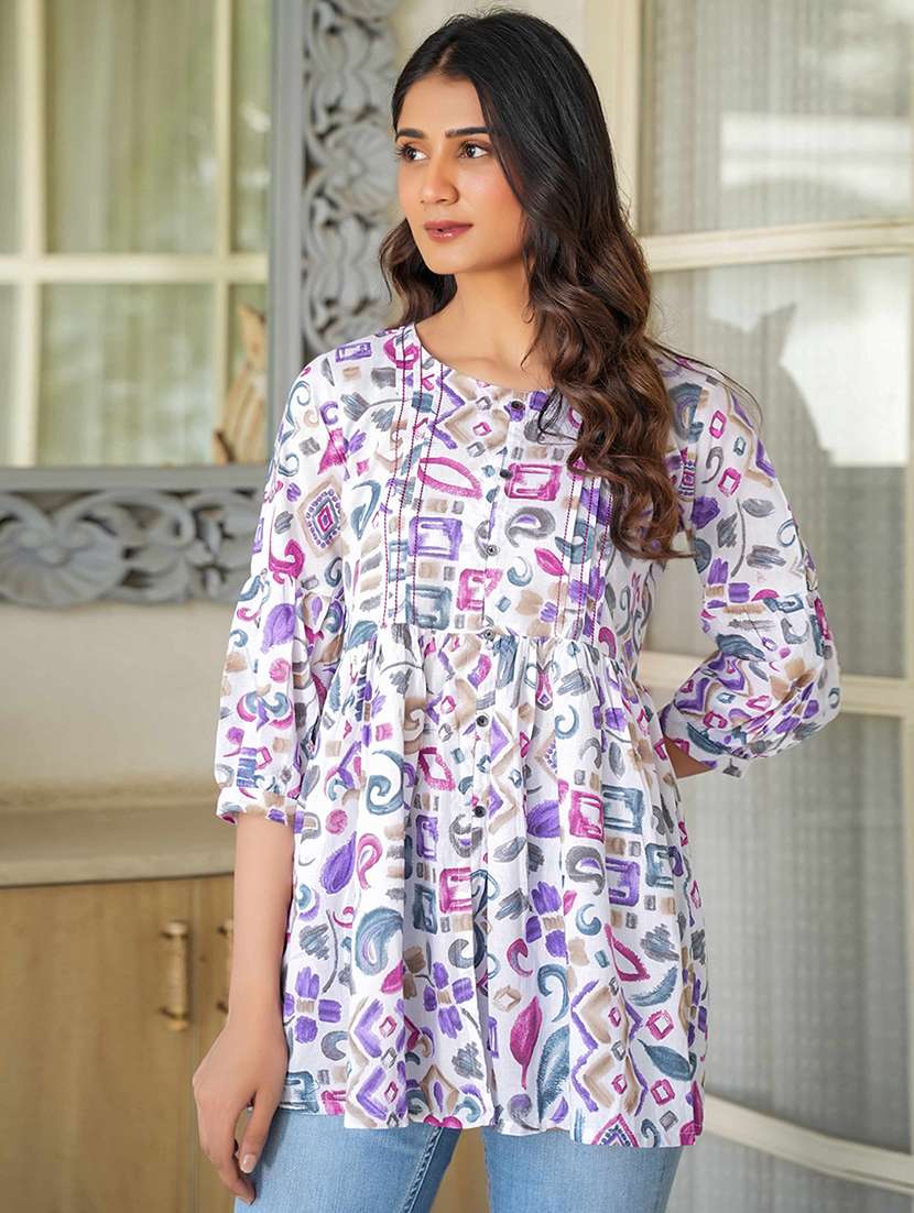 women printed puff sleeve flared kurti - 21993616 -  Standard Image - 1