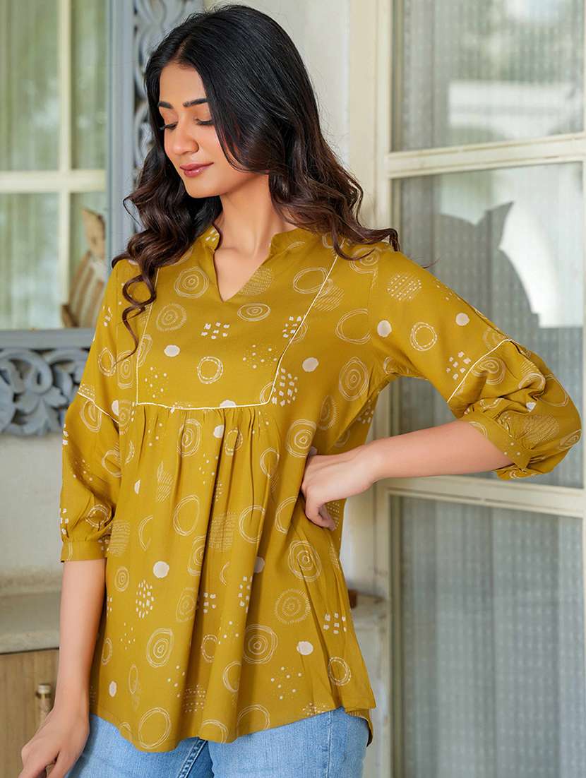 women printed three quarter sleeve a-line kurti - 21993618 -  Standard Image - 1