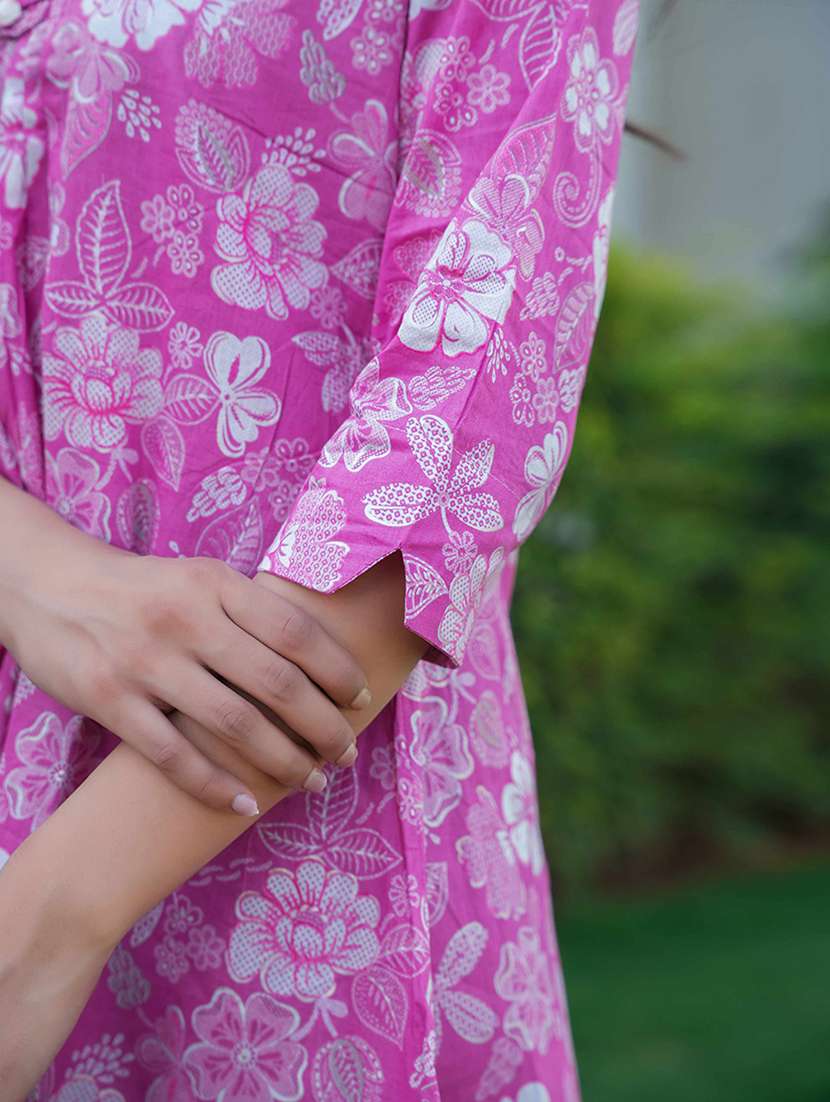 women floral print three quarter sleeve a-line kurti - 21993619 -  Standard Image - 4