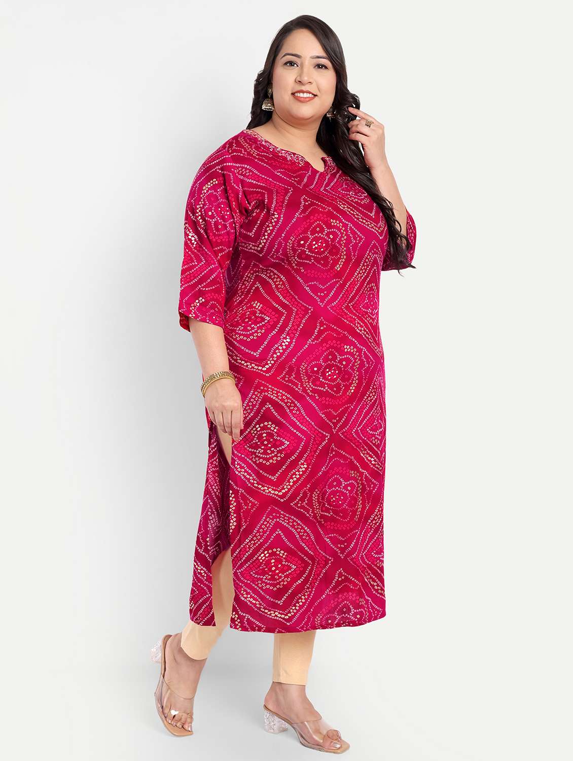 women plus size bandhani print straight kurta - 21993621 -  Standard Image - 1