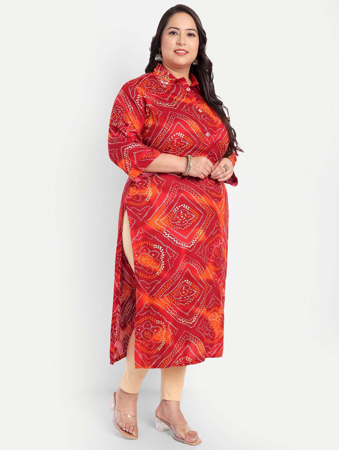 women plus size printed collared straight kurta - 21993622 - Standard Image - 1
