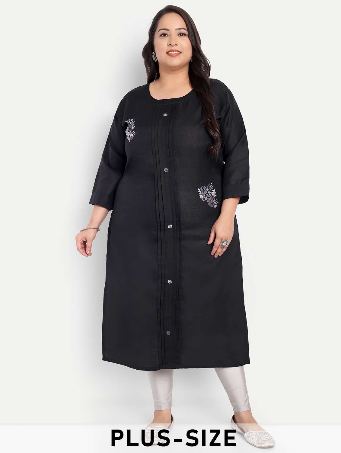 women plus size embroidered straight kurta