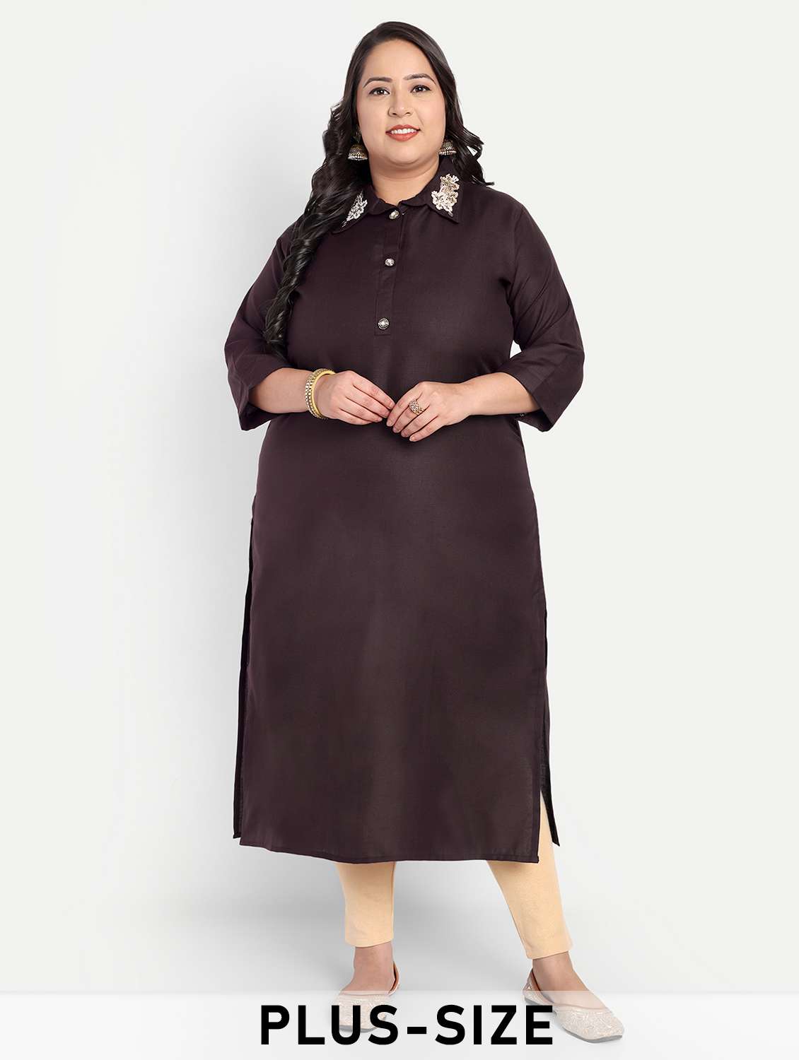 women plus size embroidered straight kurta