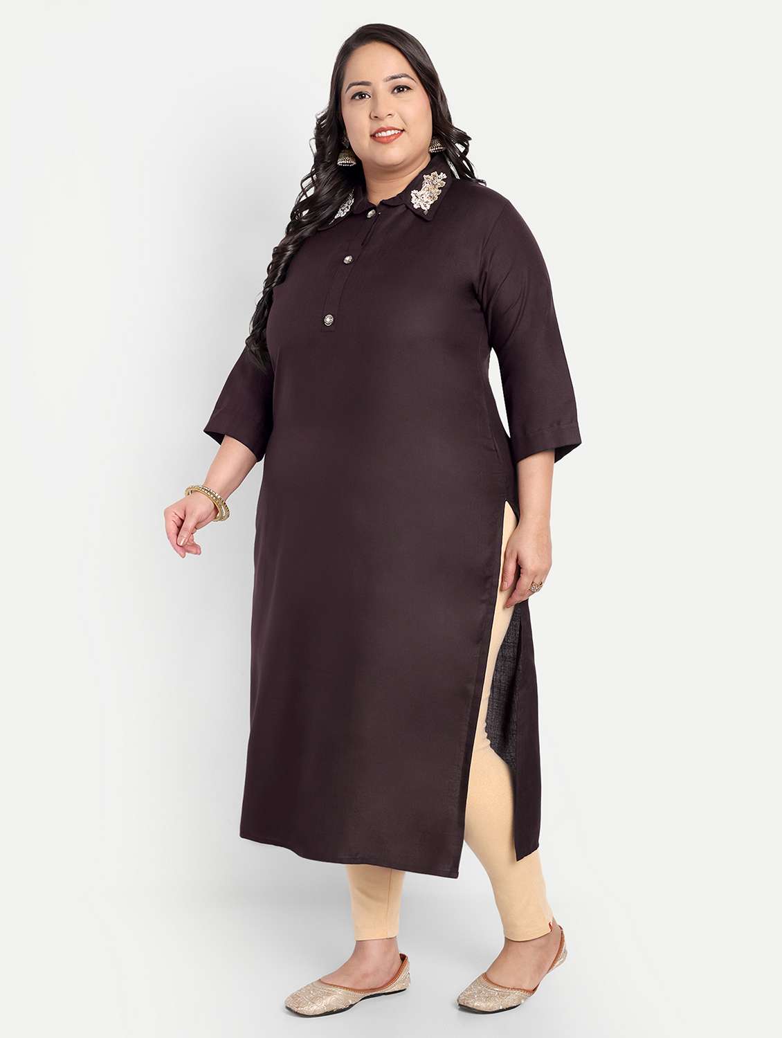 women plus size embroidered straight kurta - 21993627 - Standard Image - 1