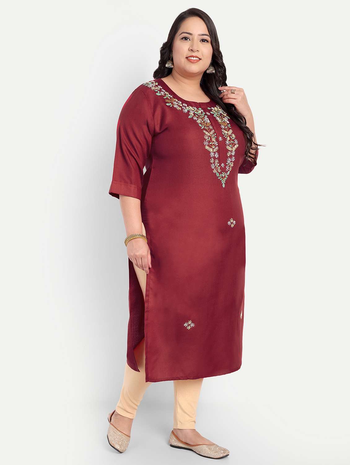 women plus size embroidered straight kurta - 21993631 -  Standard Image - 1