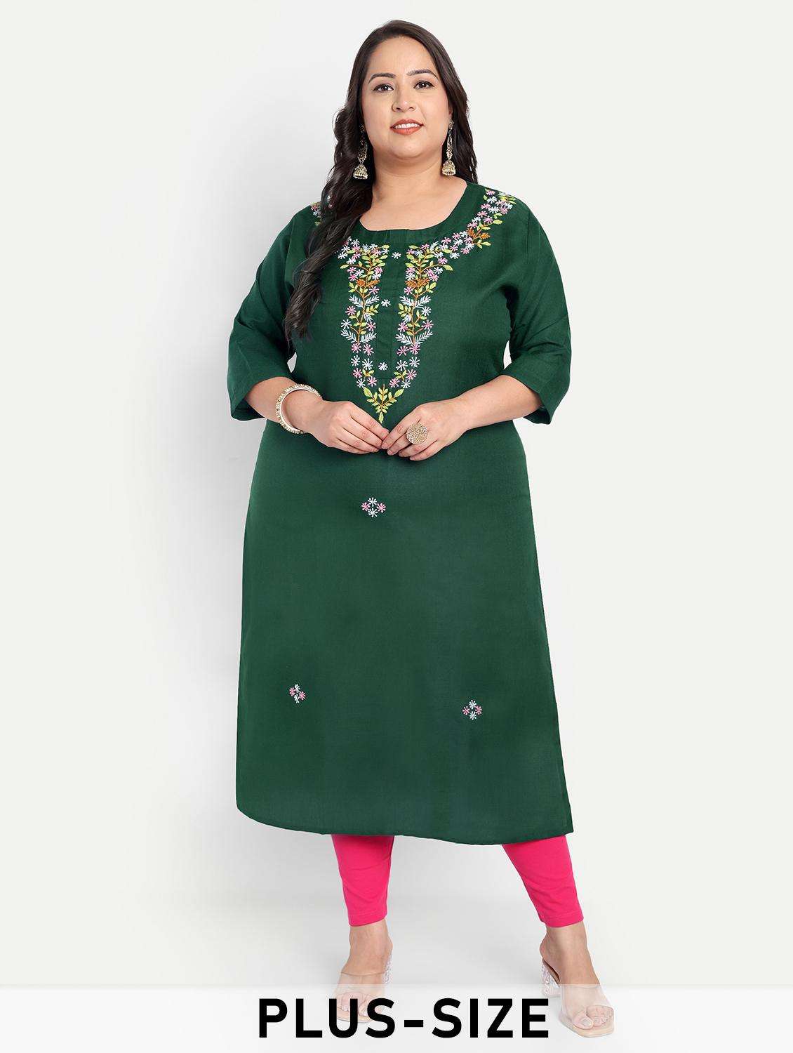 women plus size embroidered straight kurta