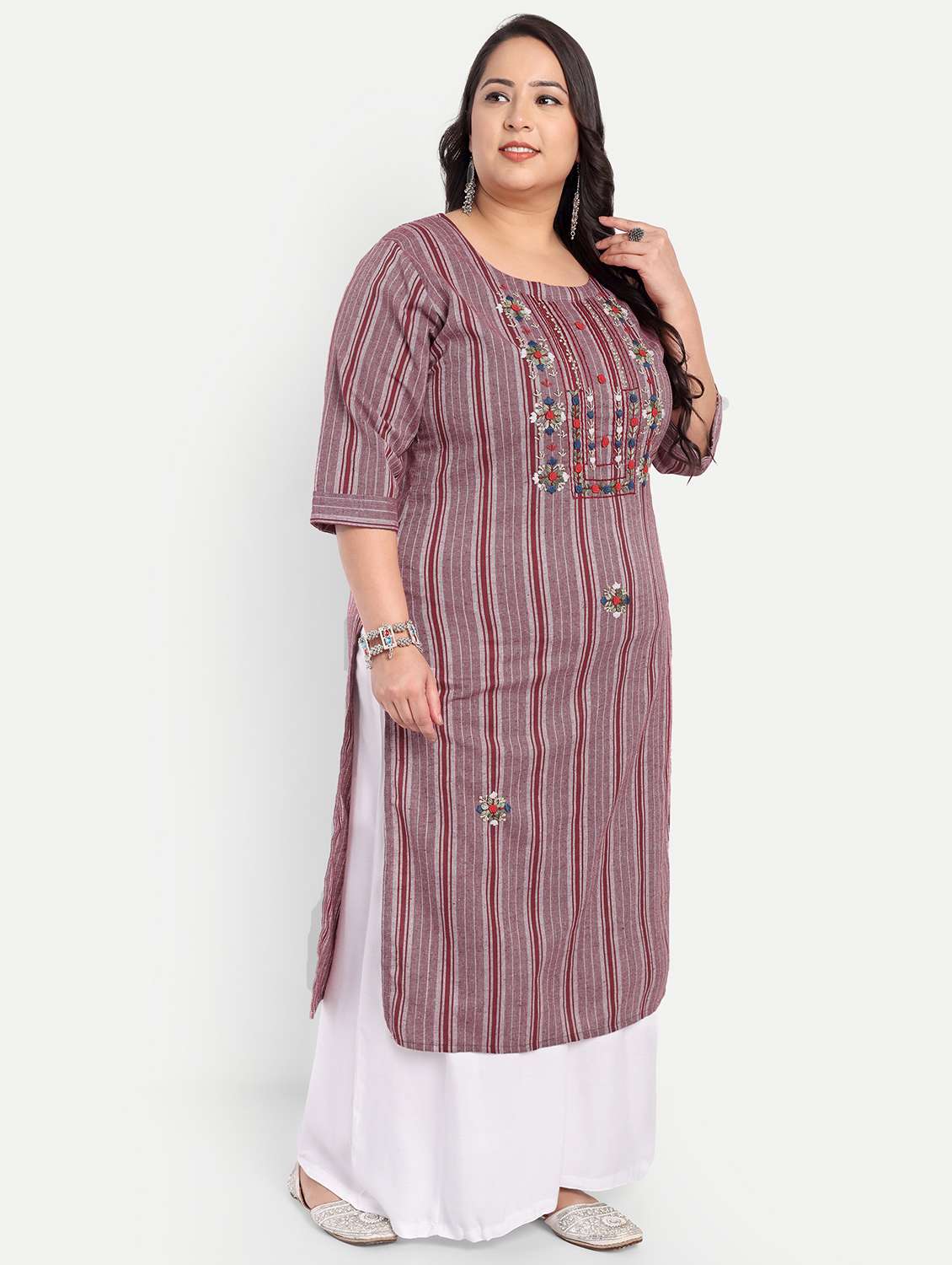 women plus size striped straight kurta - 21993633 -  Standard Image - 1