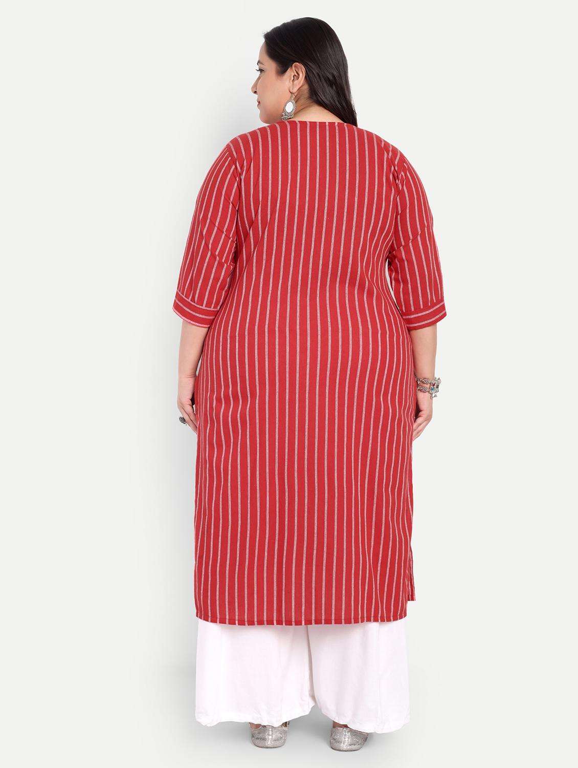 women plus size striped straight kurta - 21993634 -  Standard Image - 4