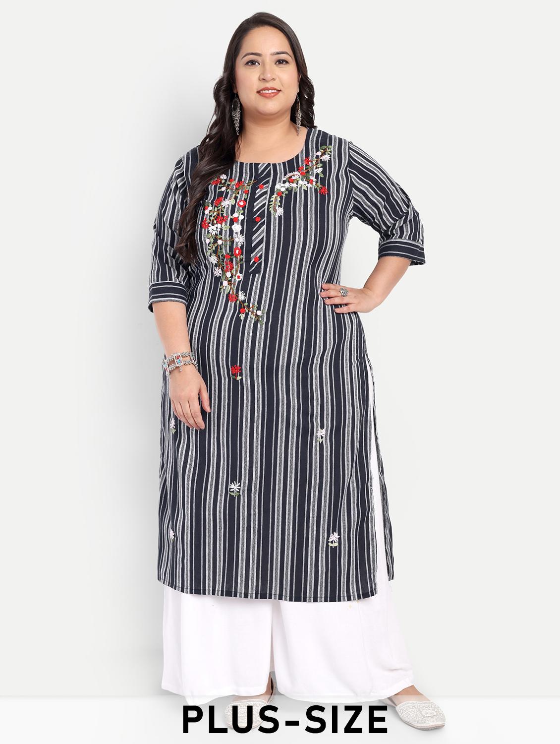 women plus size striped straight kurta - 21993635 - Zoom Image - 0