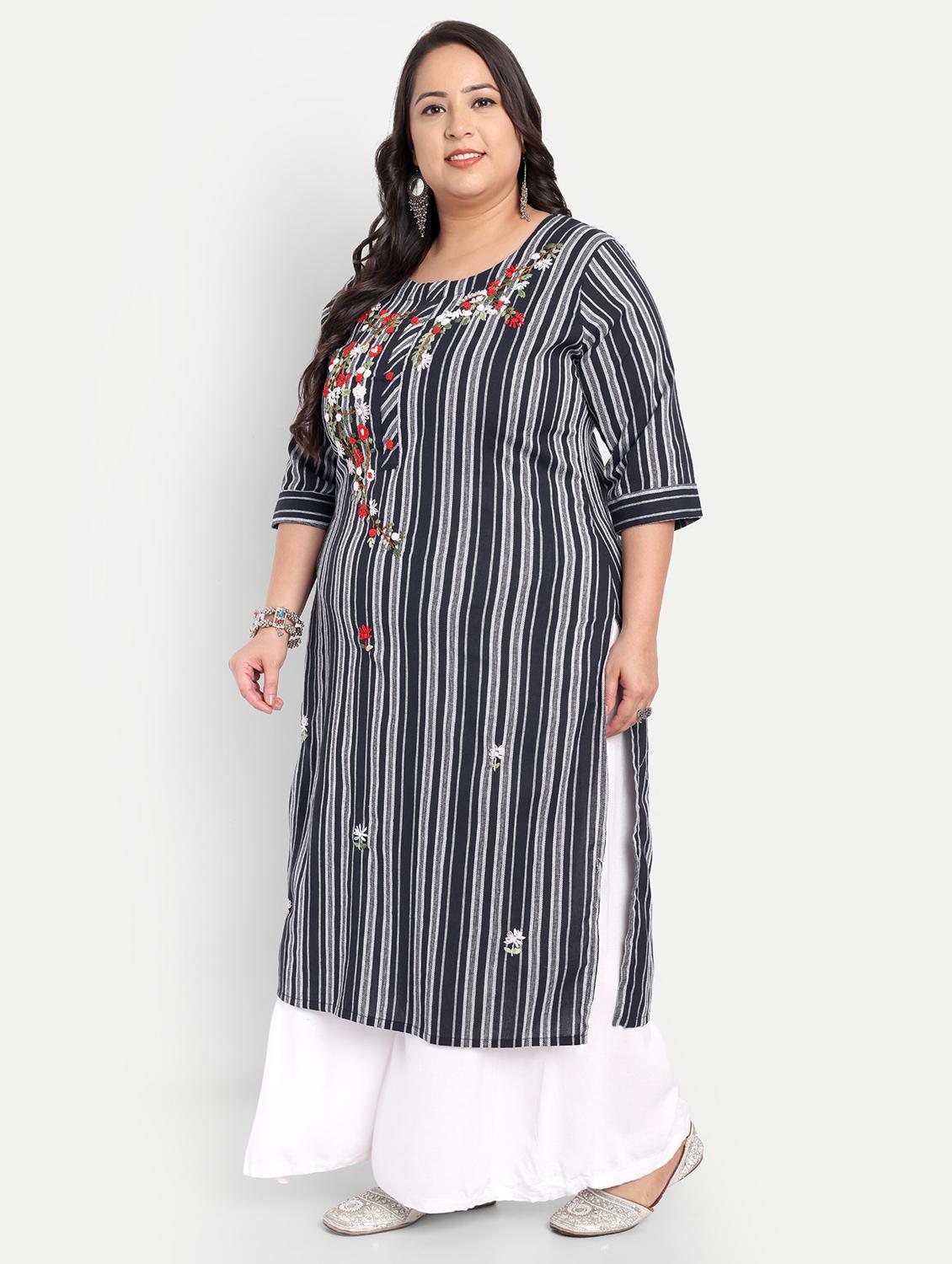 women plus size striped straight kurta - 21993635 - Standard Image - 1