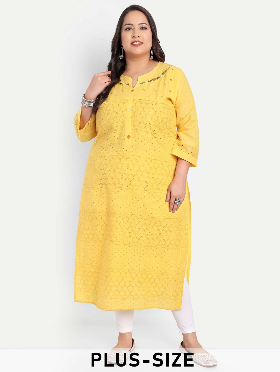 women plus size embroidered straight kurta