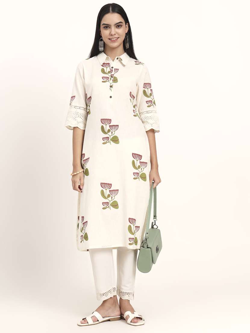 women floral three quarter sleeve a-line kurta