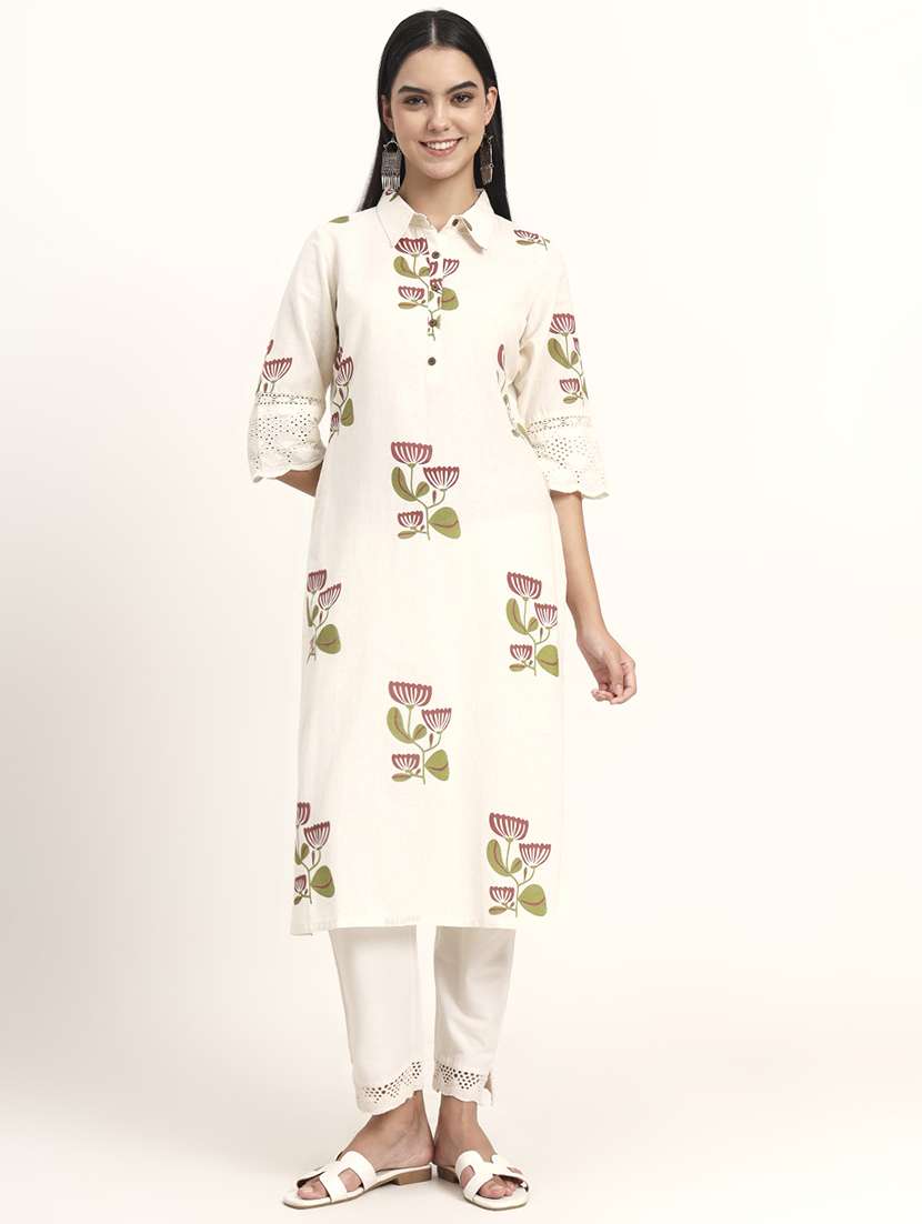 women floral three quarter sleeve a-line kurta - 21993646 - Standard Image - 1