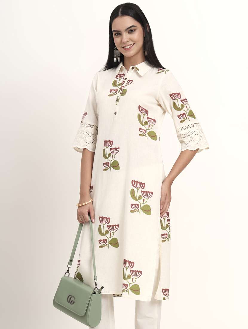 women floral three quarter sleeve a-line kurta - 21993646 - Standard Image - 4