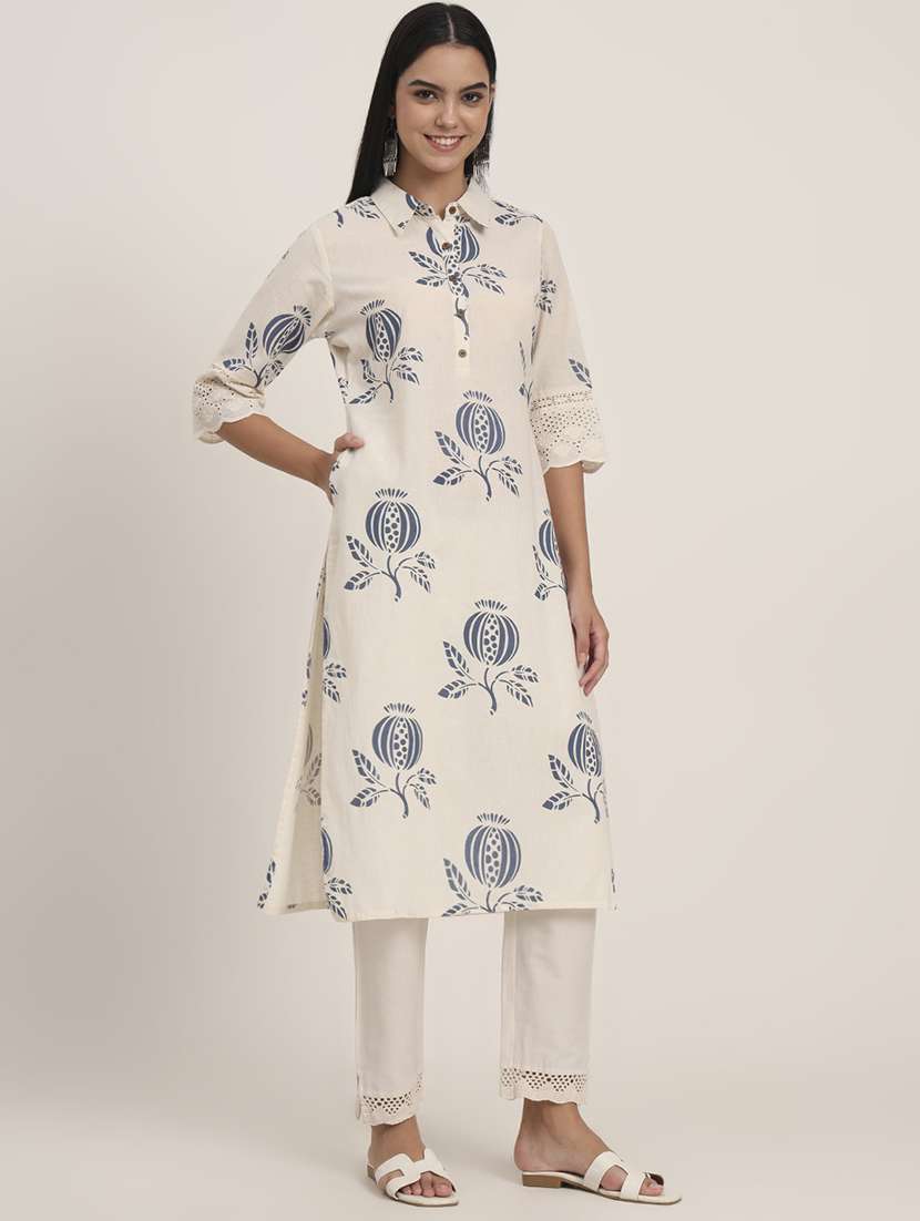 women floral three quarter sleeve a-line kurta - 21993647 - Standard Image - 1